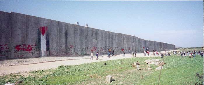 The Annexation Wall at Qalqilya at the beginning of the demonstration.